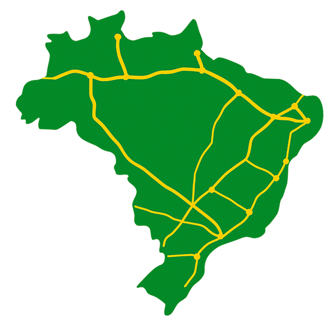 Mapa do Brasil com rotas de mobilidade conectadas